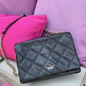 Kate Spade Black Quilted Shoulder Bag with Gold Chain